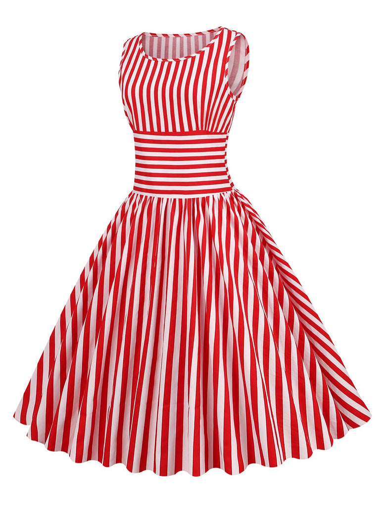 1950s Stripe Crew Neck Swing Dress