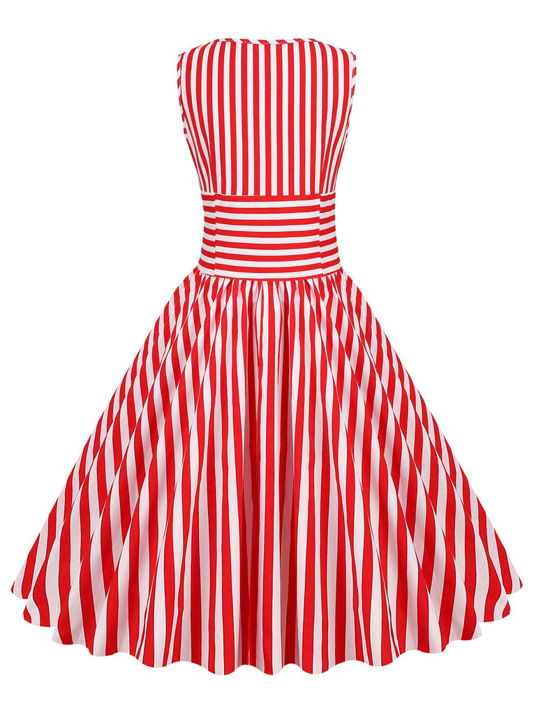 1950s Stripe Crew Neck Swing Dress