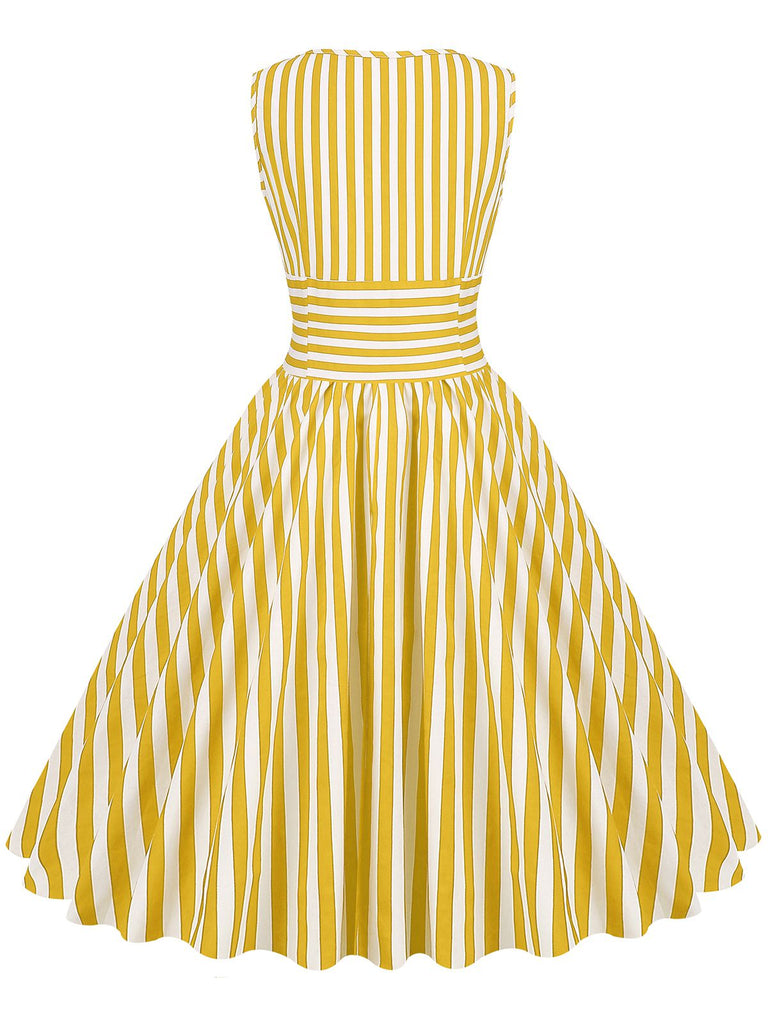 1950s Stripe Crew Neck Swing Dress