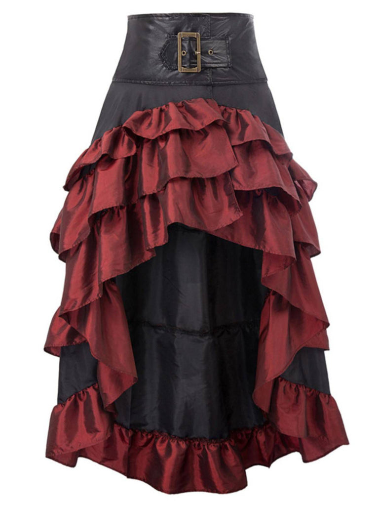 Brown Ruffle Patchwork Irregular Skirt