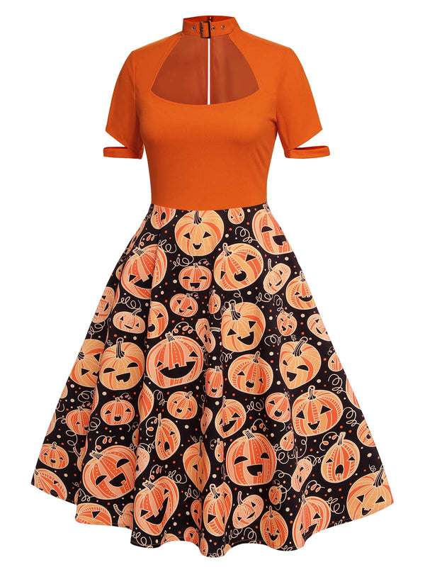 Orange 1950s Halloween Pumpkin Swing Dress | Retro Stage