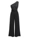 Black 1950s Polka Dots Patchwork Jumpsuit