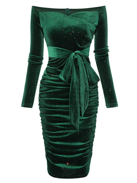 1960s Solid Off-Shoulder Velvet Dress | Retro Stage