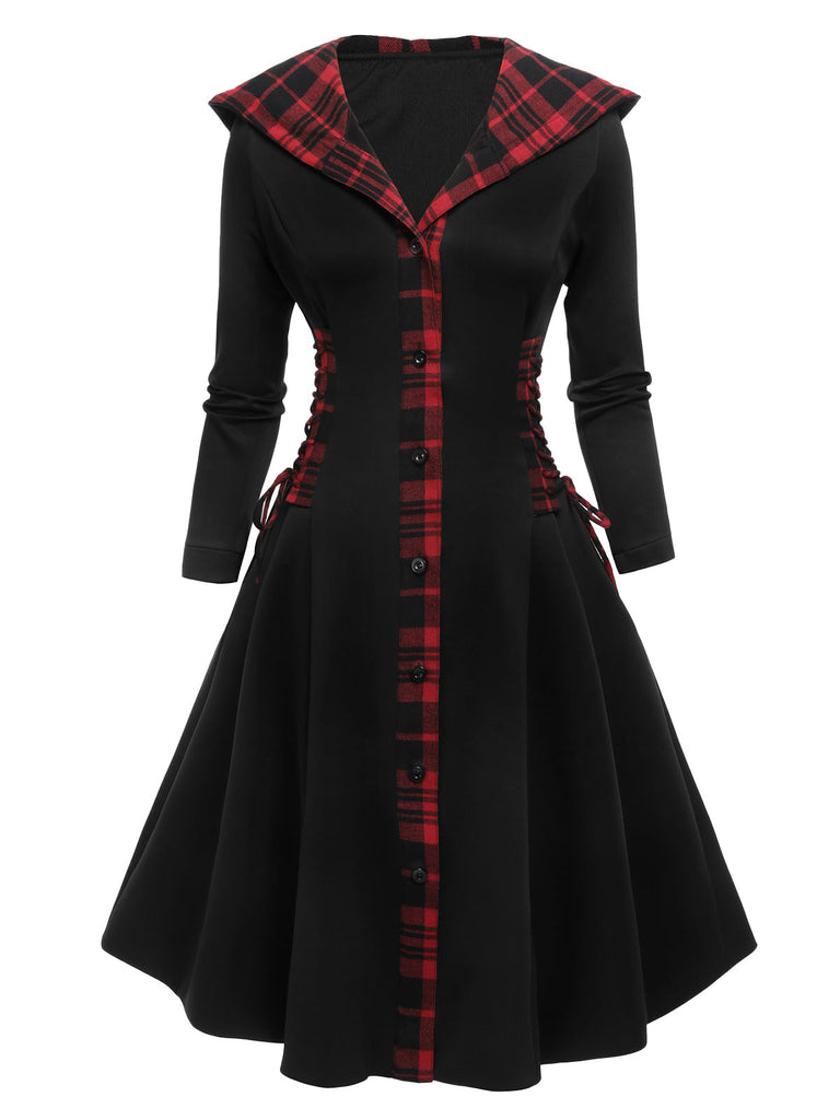 Black 1950s Plaid Hooded Swing Dress | Retro Stage