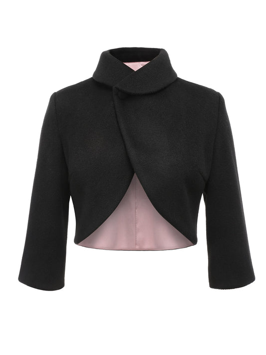 Black 1950s Retro Woolen Wrap Bolero Jacket