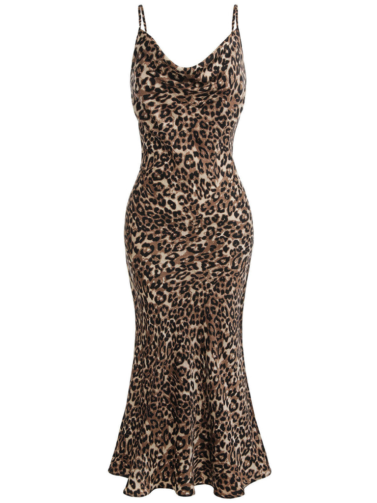 [Pre-Sale] Brown 1930s Leopard Strap Fishtail Dress