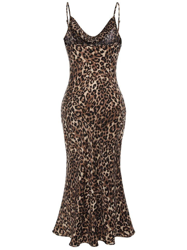 [Pre-Sale] Brown 1930s Leopard Strap Fishtail Dress