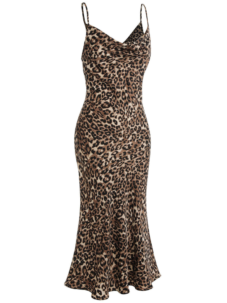 [Pre-Sale] Brown 1930s Leopard Strap Fishtail Dress