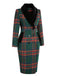 Green 1960s Plaid Fur Collar Pencil Coat