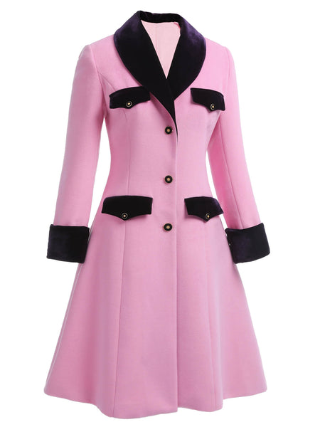 Pink 1930s Velvet Patchwork Button Coat | Retro Stage