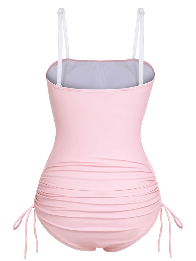 Pink 1940s Rose Strap One-piece Swimsuit