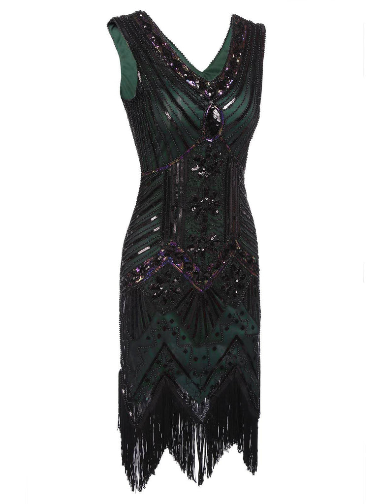 Dark Green 1920s Sequined Flapper Dress