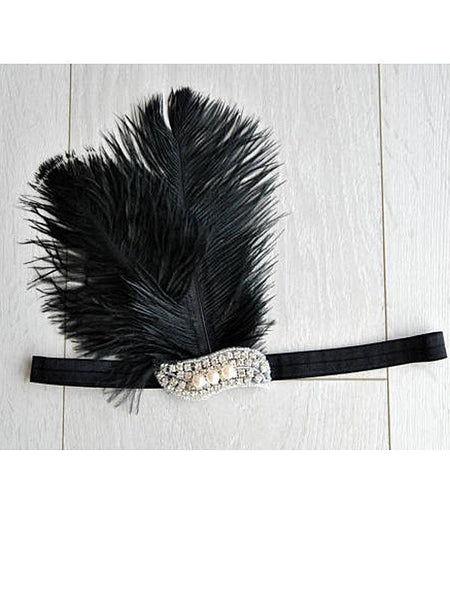 Black 1920s Feather Flapper Headband | Retro Stage