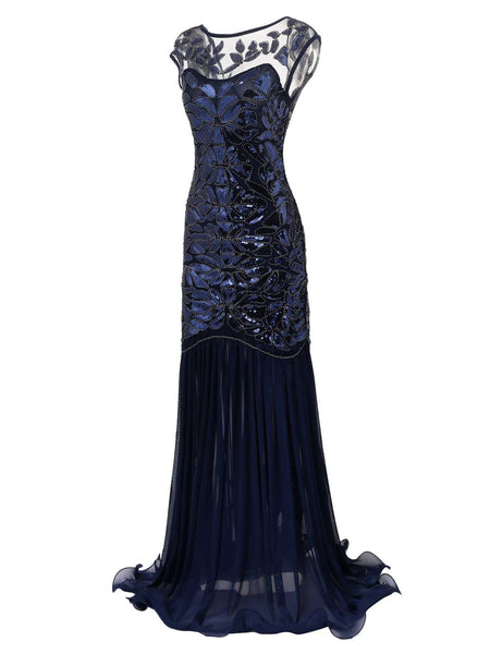 [US Warehouse] Blue 1920s Sequin Maxi Dress | Retro Stage