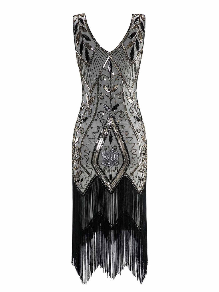 [US Warehouse] White 1920s Sequined Fringe Dress | Retro Stage