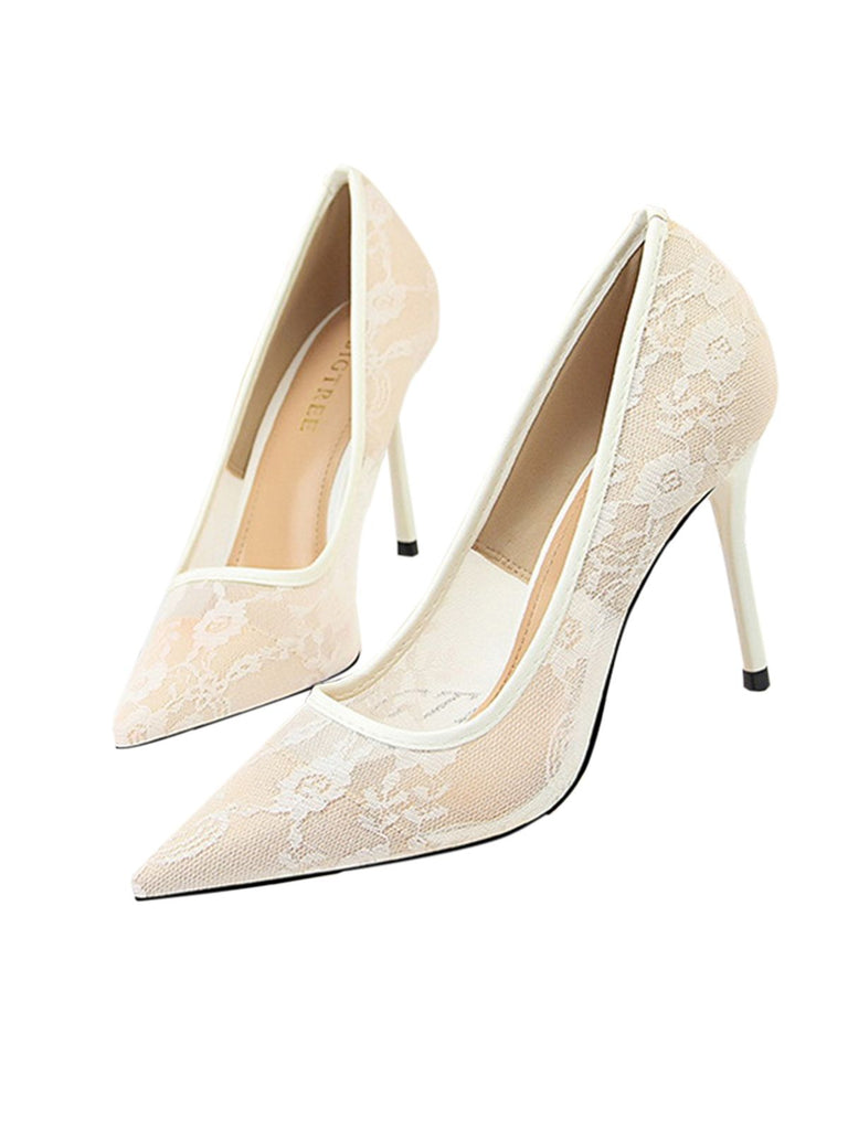 Retro Floral Solid Lace Pointed Shoes