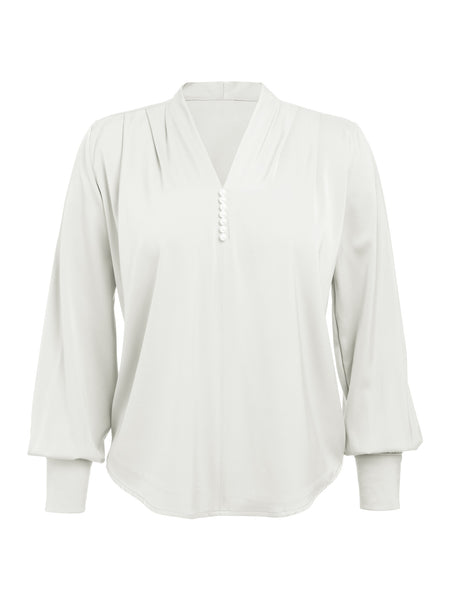 1930s Retro Solid V-neck Puff Sleeve Blouse | Retro Stage